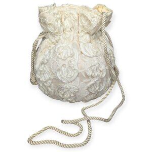 Vintage Vanessa Ivory Color Lace Drawstring Pouch Bag 7" Tall